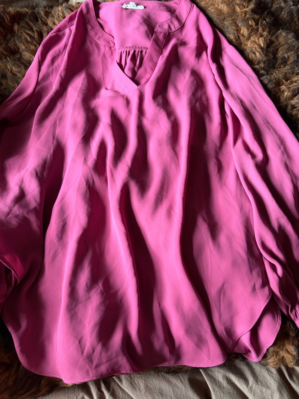 Maurices Bright Pink V-Neck Long Sleeve Tunic